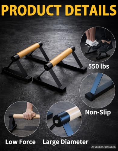 Push Up Bars 2PCS, Wooden Parallettes for Calisthenics Training | Non-Slip Base, 550 LBS Capacity, Stable Metal Structure, Solid Wood Handle, Upper Body Strength Training
