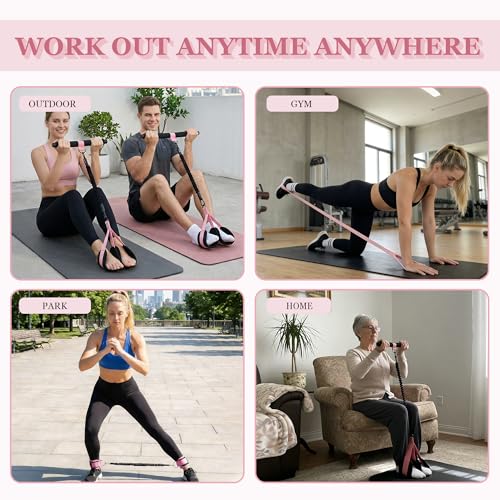 HIMESPORNER Pedal Resistance Band with Handle & Ankle Straps, Figure 8 Band | Multifunction Natural Latex 3 Tube, 20-60LB, Metal Handle, Breathable Ankle Straps, Thick and Durable Silicone Figure 8 Band