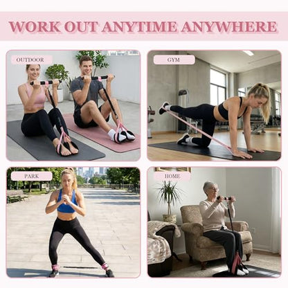 HIMESPORNER Pedal Resistance Band with Handle & Ankle Straps, Figure 8 Band | Multifunction Natural Latex 3 Tube, 20-60LB, Metal Handle, Breathable Ankle Straps, Thick and Durable Silicone Figure 8 Band