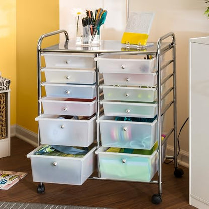Honey-Can-Do Rolling Craft Storage Cart, Clear, 12-Drawer | Mobile Organizer and Craft Storage Tower on Wheels for Office, Classroom, and Art Supplies