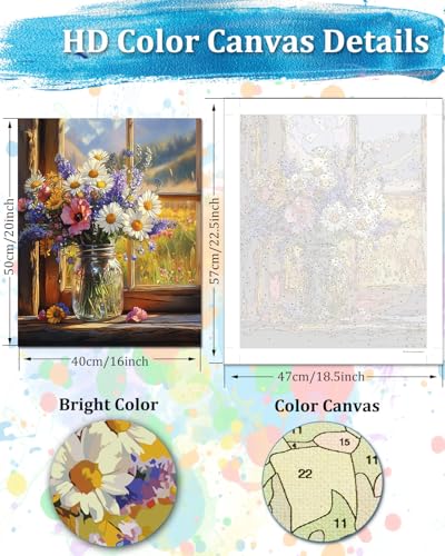 TOCARE Flowers Paint by Numbers Kit for Adults,Flower Bouquet on a Sunlit Windowsill Paint by Number Canvas Kit,Acrylic Adults' Paint-by-Number Kits Floral 16x20inch (Without Framed) - color: TC-OPC-149