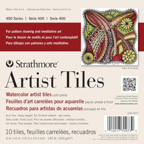Strathmore 400 Series Watercolor Artist Tiles, Cold Press, 6"x6", 10 Sheets, White (Pack of 12) - size: 6 x 6 inches (Pack of 12), style: Watercolor