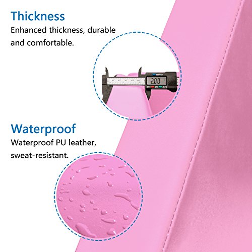Bonnlo Folding Exercise Aerobics Mat, 6ft x 2ft x 2in PU Leather Mats with Carrying Handles with Hook & Loop Fastener for MMA, Stretching, Cheerleading Martial Arts,Gymnastic - color: Pink