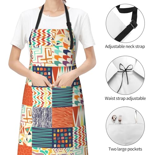 Artist Painting Apron with 2 Pockets Painters Art Aprons Gifts for Women Men - color: Colorful Tribal Geometric