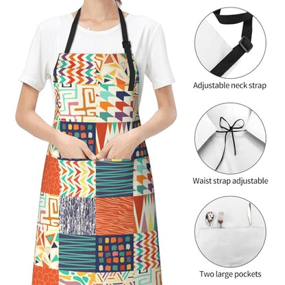 Artist Painting Apron with 2 Pockets Painters Art Aprons Gifts for Women Men - color: Colorful Tribal Geometric