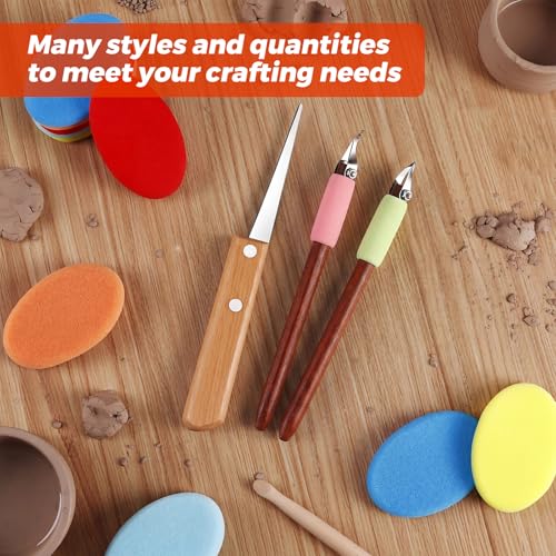Leriton 2 Pack Pottery Carving Tool Set 6in Sculpture Carving Scraper Tool Pottery Modelling Shape for Tea Cup Mug Vase Leather Hard Clay Cutters with Wooden Handle for Ceramic Sculpture Craft (Set 3) - color: Multicolor, style: Set 3