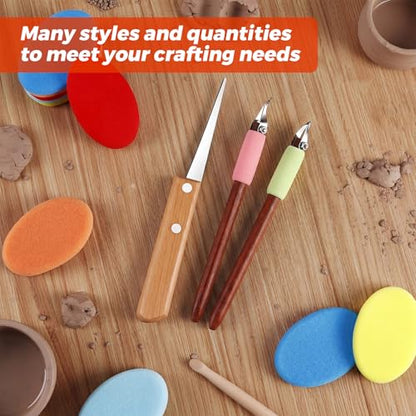 Leriton 2 Pack Pottery Carving Tool Set 6in Sculpture Carving Scraper Tool Pottery Modelling Shape for Tea Cup Mug Vase Leather Hard Clay Cutters with Wooden Handle for Ceramic Sculpture Craft (Set 3) - color: Multicolor, style: Set 3