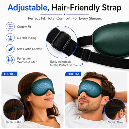 Cooling Sleep Mask with Mulberry Silk Surface & Removable Gel Pack - color: Cooling Bark Green