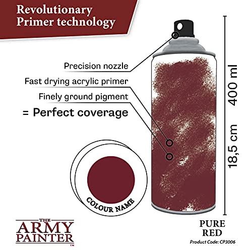The Army Painter, Colour Primer Pure Red, 400 ml acrylic spray | Spray Paint Basecoat for Miniature Model Undercoat Priming, Plastic Wargames, DnD & Warhammer - color: Pure Red