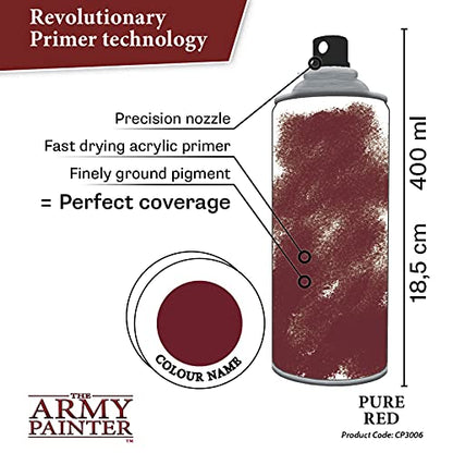 The Army Painter, Colour Primer Pure Red, 400 ml acrylic spray | Spray Paint Basecoat for Miniature Model Undercoat Priming, Plastic Wargames, DnD & Warhammer - color: Pure Red