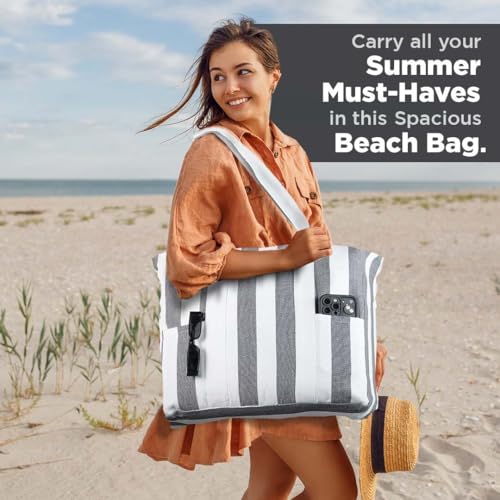 Folkulture Beach Tote Bags For Women, Beach Must Haves 2026-18x15 Inch | Waterproof,Sandproof, Large Tote Bags for Women, Swimming Pool, Beach Essentials, Simple Modern Pool Bag, Bolsos Para Mujeres - color: Charcoal - Stripes