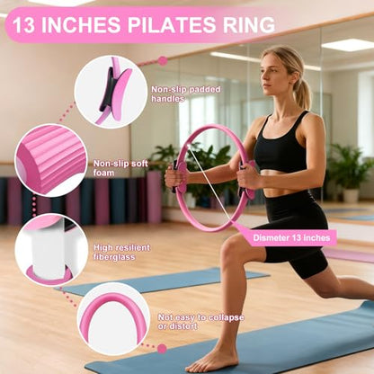 Pilates Kit for Women, Pilates Equipment with 13'' Magic Circle | Pilates Ring and Ball Set with 5 Strength Bands, Hip Thrust Belt, Compact Workout Set at Home