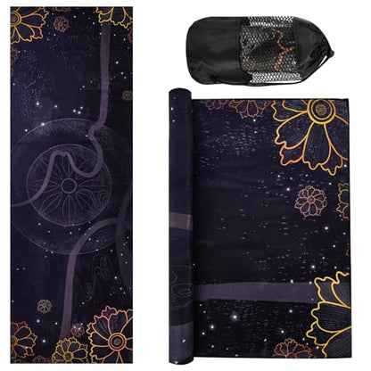 Yoga Towels, Non Slip Hot Yoga Mat Towel with Grip Dots,Super-Absorbent Soft Microfiber Yoga Blanket for Pilates, Fitness and Workout 72inch x 24inch - color: Black Flower