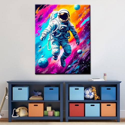 Planet Astronaut on Galaxy Paint by Bumbers for Adults Graffiti Outer Space DIY Paint by Numbers Acrylic Paint Canvas Kitchen Decor Planet Pop Art Painting Kits Pop Decor 16x20 Inch（without Frame ） - color: Space Astronaut 04, size: 16''x20''(DIY Frame)