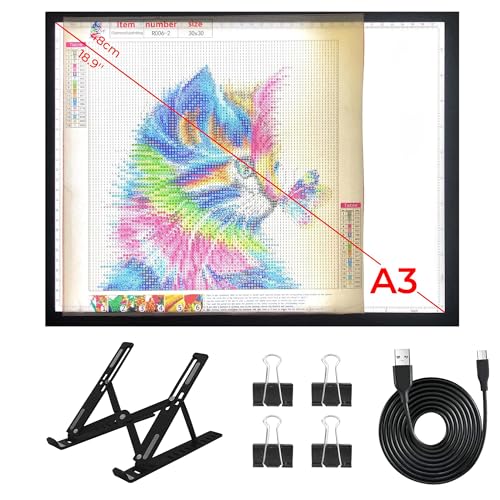 DONPODER A3 Light Pad,LED Light Board for Diamond Painting,Tracing&Drawing | 5500 Lux Bright Light,10 Brightness Levels,9-Level Adjustable Stand,Side Buttons Prevent Accidental Touches,USB-C Connection - size: A3-1color-with stand