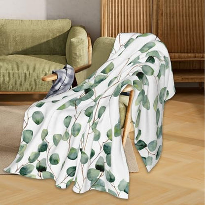 Sage Leaves Blanket, Green Plants Soft Lightweight Throw Blanket for Sofa Couch Bed Room 50x60 inch - color: Sage Green