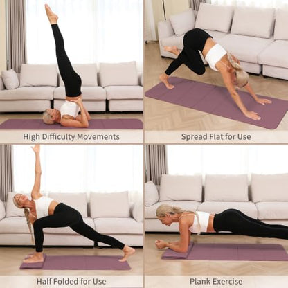 PAIDU Foldable Yoga Mat 10mm Thick, 75"x26" Non-Slip Fitness Exercise Mat - color: Deep Pink