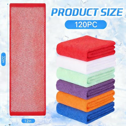QBrand 120팩 쿨링 타월, 101.6 x 30.5cm(40 x 12인치) 얼음 통기성 쌀쌀한 땀 걸레 극세사 운동 걸레 체육관 타월 목 및 얼굴용 요가 골프 스포츠 러닝용 (MU-120) - color: Mu-120