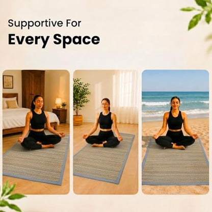 LFH Home Handmade Straw Yoga Mat For Exercise, Workout, Fitness - Perfect Heavy Quality Eco Friendly Natural Straw Reversible Yoga Mat for Men & Women - 72x24 Inch - color: Lt. Grey