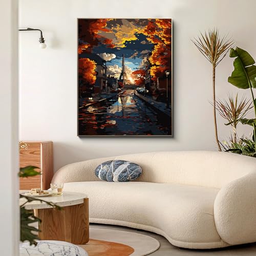 PRASIO Paint by Numbers Kit for Adults Beginner, Eiffel Tower Adult Paint by Number Kits, DIY Acrylic Paint by Numbers Kit for Adults Canvas for Home Decor Gift 16x20 Inch - color: XM-OP-EiffelTower01-4050-1