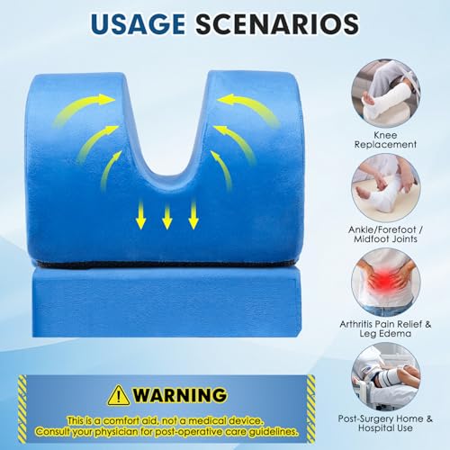 AUROPEAK Knee Replacement Pillow, Adjustable Leg Elevation Pillow, Blue