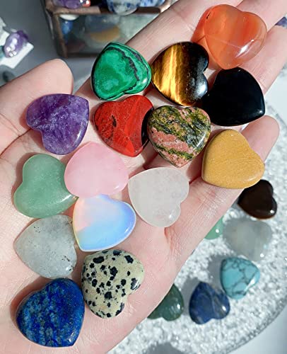 QINJIEJIE 15 PCS Heart Crystals Healing Natural Pocket Stones Gemstones - color: Multi-colored - 15pcs Crystal