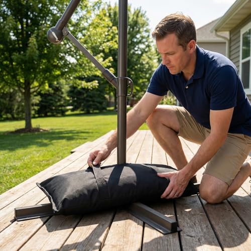 Peohud 200 LBS Sand Bags for Weight, 4 Pack Fillable Sandbags for Umbrella Base, Weatherproof Heavy Duty Weight Bags for Furniture Outdoor Garden Poolside Cantilever Umbrella Stand Accessories