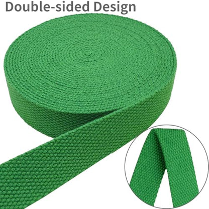 Heavy‑Duty Cotton Webbing Strap 1''x6yds Green for Bags | 2mm thick webbing for dog collars, backpack, bag handles, apron straps, slings, sewing repairs & DIY craft projects. - color: Green