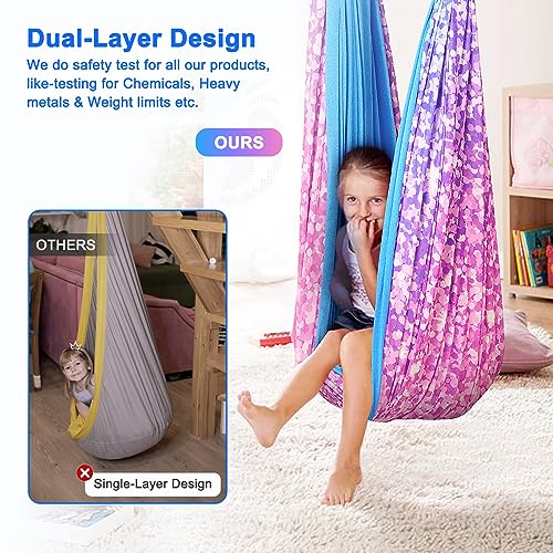 Sensory Swing for Kids Indoor - Outdoor Double-Layer Hammock Swing Special Needs Sensory Joy Therapy Cuddle Chair with 360° Swivel Hanger Kit Adjustable Swing for Aspergers Autism ADHD Adults