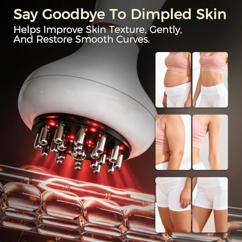 Lymphatic Drainage Massager, Cellulite Massage Tool with Microcurrent, Light, Heat and Vibration, Body Sculpting Machine for Legs, Arms and Belly, Includes Body Oil