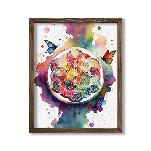 Watercolor Flower of Life Mandala Chakra Symbol Illustration Art Print for Meditation Room Decor, Yoga Studio Accent, Spiritual Office Inspiration, Altar Focal Point, Energy Healing Nook, Crystal Grid Display, Home Serenity Corner, Bedroom Enlightenment W