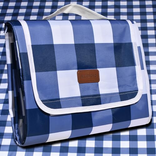 80"x80" Extra Large Waterproof Outdoor Mat - Sandproof Foldable Picnic Blanket for Family Camping, Backyard, Beach Parties - Heavy Duty & Easy Storage (Blue&White) - color: Blue White, size: 80" x 80"