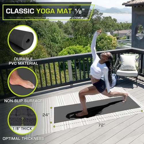 ProsourceFit Classic Yoga Mat 1/8” (3mm) Thick, Extra Long 72-Inch Lightweight Fitness Mat with Non-Slip Grip for Yoga, Pilates, Exercise - color: Black