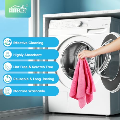 HOMEXCEL Pink Microfiber Cleaning Cloth, Microfiber Towels for Car, 12 Pack | Lint Free Cleaning Rags for Household, Kitchen, Car Wash Towels for Detailing Drying, Scratch-Free, 11.5"X 11.5" - color: Pink