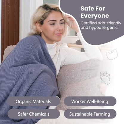 Dalisa Alina GOTS Organic Cotton Throw Blanket, Aegean Blue, 50x60 in - color: Aegean Blue, size: 50x60