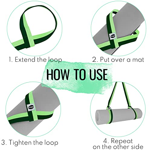 TECEUM Bundle of 2 Items – Yoga Mat Strap Green Avocado 64 IN & Stretching Strap for Yoga Light Green Polypropylene 1” – Mat Holder Sling For All Mats – Leg Strap for Exercising, Physical Therapy