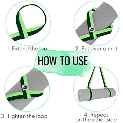 TECEUM Bundle of 2 Items – Yoga Mat Strap Green Avocado 64 IN & Stretching Strap for Yoga Light Green Polypropylene 1” – Mat Holder Sling For All Mats – Leg Strap for Exercising, Physical Therapy