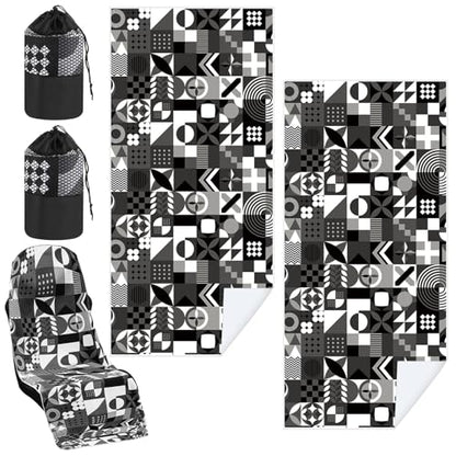 Hahafelt 2 Pack Car Seat Towel Cover with Storage Bag, Black White Abstract | 63 x 32 in Car Towel Seat Cover Non Slip Waterproof, Gym Workout Swimming Running, Machine Washable Sweat Absorbent Protector - style: Black White Abstract