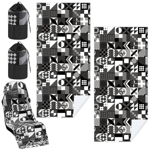 Hahafelt 2 Pack Car Seat Towel Cover with Storage Bag, Black White Abstract | 63 x 32 in Car Towel Seat Cover Non Slip Waterproof, Gym Workout Swimming Running, Machine Washable Sweat Absorbent Protector - style: Black White Abstract