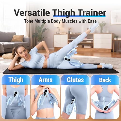 Thigh Trainer with Resistance Adjustment, Pelvic Floor Exercise Devices with LED Display, Inner Thigh Exerciser with Soft EVA Padding, Kegel Exerciser for Women Home, Blue