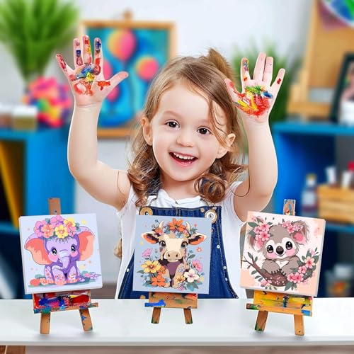 4 Pack Paint by Numbers Kit for Kids Paints by Number Kits Age 4-8 Painting Kits for Kids Ages 8-12 Girls Framed Canvas Paint by Number Animals Drawing Kit Color by Number for Beginners 8x8 Inch - color: Paint by Numbers 01