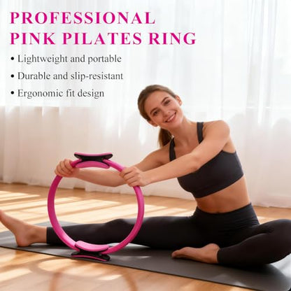 10 Pack Pilates Ring Set, 15" Pilates Fitness Circle for Women, Travel Office & Home Pilates Workout Equipment for Upper Body Core Glutes Inner Thigh, Pilates Essentials for Studio Equipment.