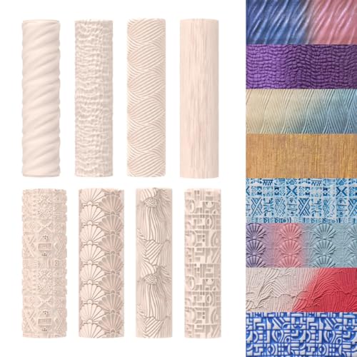 8 Pcs Polymer Clay Texture Roller, Texture Roller for Clay, 3.15 in x 0.79 in Pottery Texture Rollers for Jewelry Making, Like Texture Sheets, Work with Polymer Clay Cutters - color: flesh color