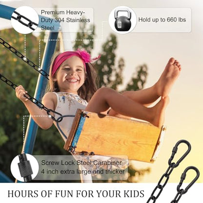 2 Pack 44in Hanging Chair Chain with 4 Carabiners, 500LB Capacity Hanging Kits Heavy Duty Hanging Chair Hardware for Hammock Swing Punching Bags Sandbag Indoor Outdoor Yoga Gym (Black,44in)