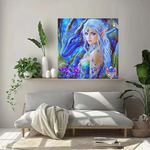 Fairy Dragon Diamond Art Kits for Adults，5D Full Round Drill Paint by Diamonds Gem Art Kits,DIY 5D Diamond Painting Kits for Adults Beginners Home Wall Decor 13.78 X 13.78Inch - color: DZ903