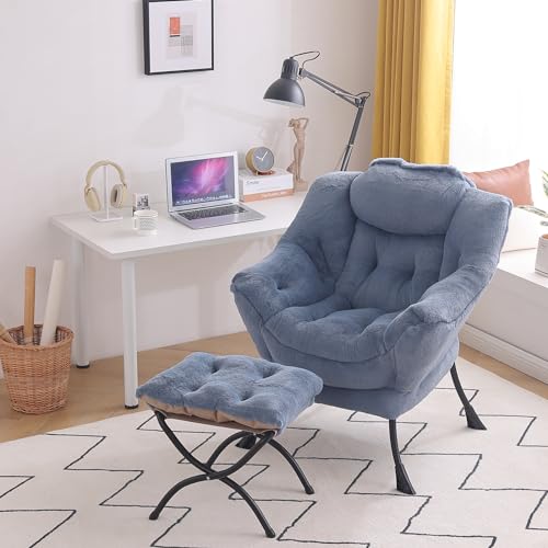 Tiita Lazy Chair with Ottoman, Comfy Reading Accent Chair, Plush Light Blue - color: Plush-light Blue