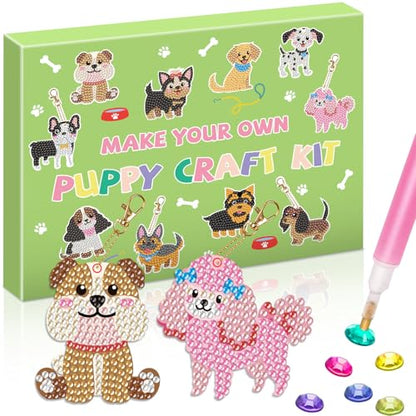 Labeol Arts and Crafts for Kids - Creat Your Own GEM Keychains-5D Diamond Painting by Numbers GEM Kits for Kids Girls Toddler Age 6-7 6-8 10-12 - style: Puppy