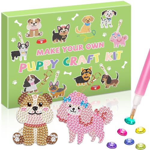 Labeol Arts and Crafts for Kids - Creat Your Own GEM Keychains-5D Diamond Painting by Numbers GEM Kits for Kids Girls Toddler Age 6-7 6-8 10-12 - style: Puppy