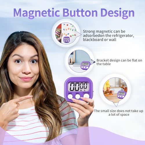 4 Pack Purple Digital Kitchen Timer Magnetic Digital Timer with Big Display Loud Ring Cooking Timers for Cooking, Game, Gym, Break Time, Classroom (4, Pruple) - color: Purple