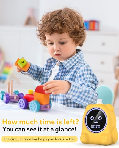 199 Min Visual Timer for Kids, 2 Min teenth Brushing, Cute Bear Deign | Adjustable Sound Alert, Productivity Timers for ADHD, Silent Operation, Desk Time Management Tool for Toddler - color: Yellow